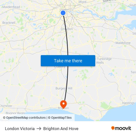 London Victoria to Brighton And Hove map