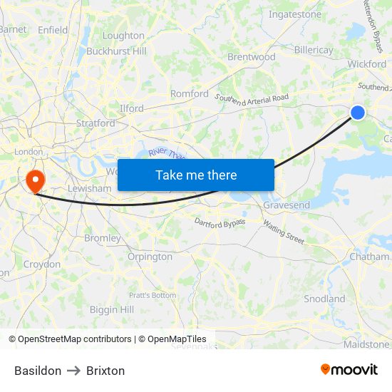 Basildon to Brixton map