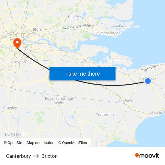 Canterbury to Brixton map