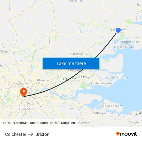 Colchester to Brixton map