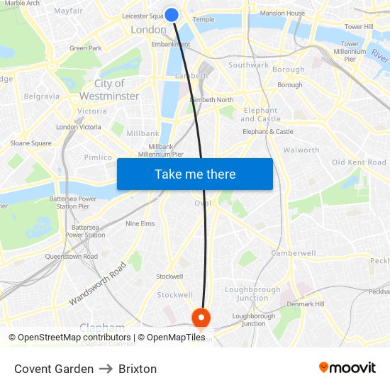 Covent Garden to Brixton map
