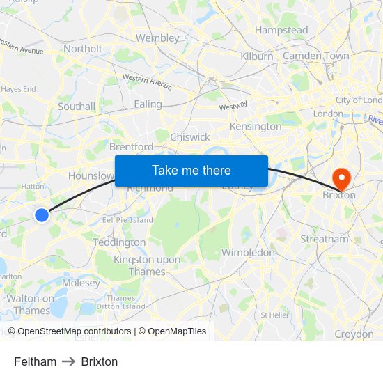 Feltham to Brixton map