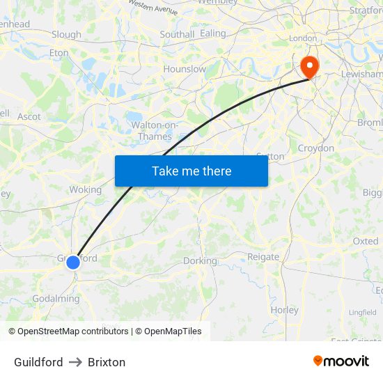 Guildford to Brixton map