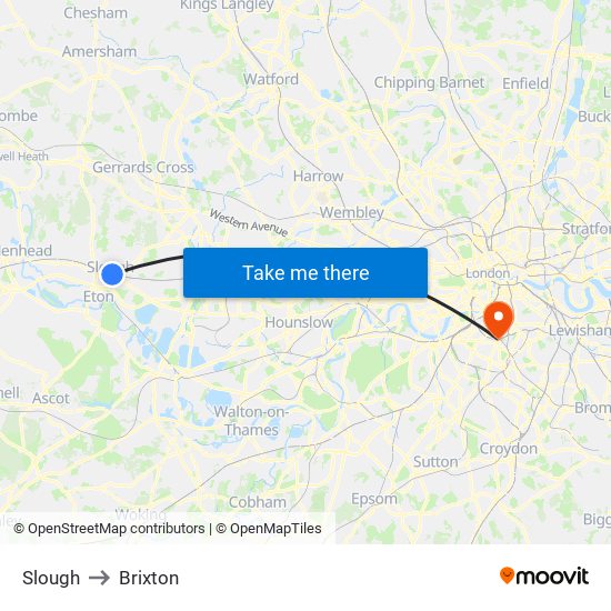 Slough to Brixton map