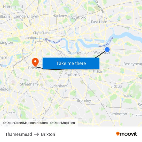 Thamesmead to Brixton, London with public transportation