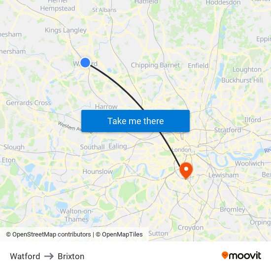 Watford to Brixton map