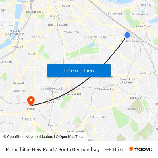 Rotherhithe New Road / South Bermondsey Station to Brixton map