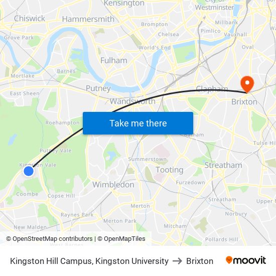 Kingston Hill Campus, Kingston University to Brixton map