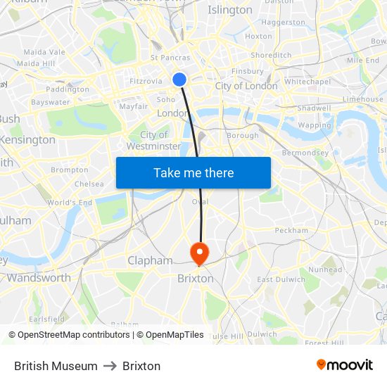 British Museum to Brixton map
