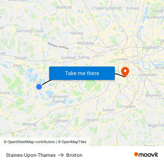 Staines-Upon-Thames to Brixton map