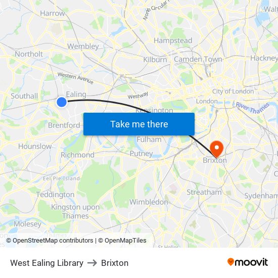 West Ealing Library to Brixton map