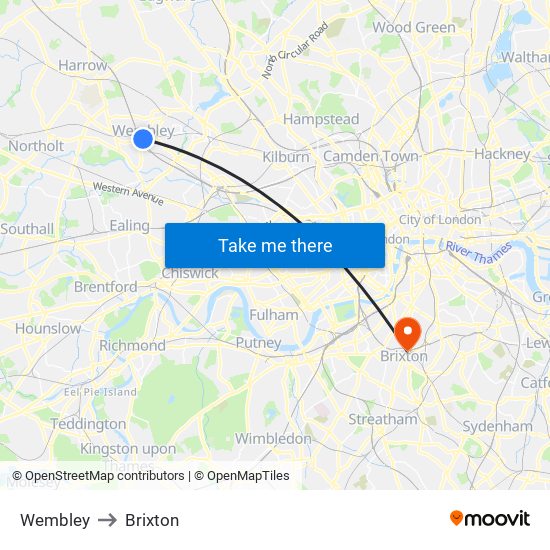 Wembley to Brixton map