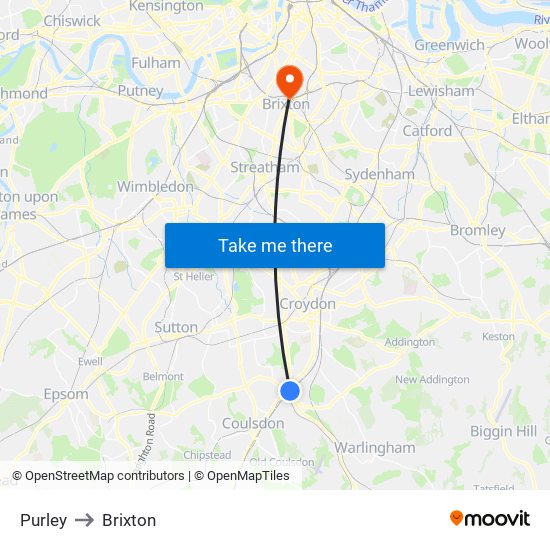 Purley to Brixton map