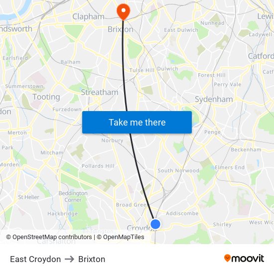 East Croydon to Brixton map