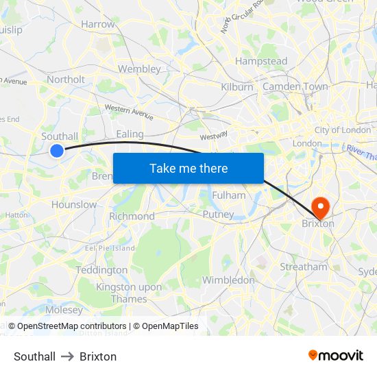 Southall to Brixton map