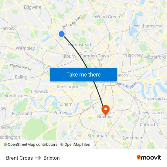 Brent Cross to Brixton map