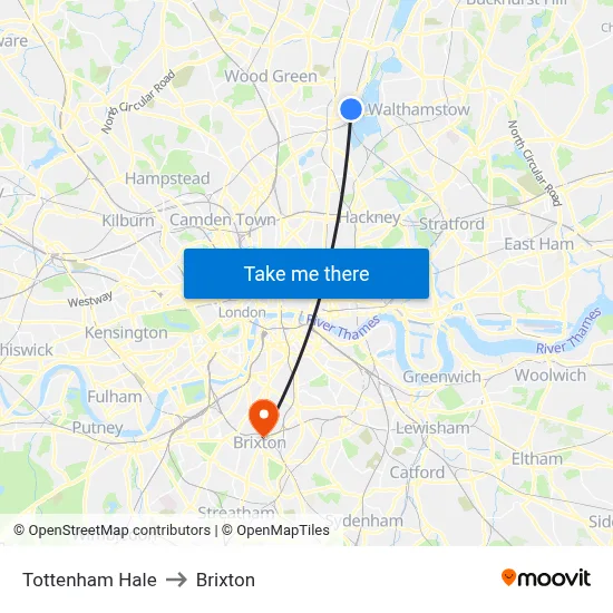 Tottenham Hale to Brixton map