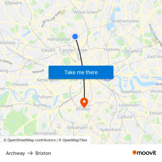 Archway to Brixton map
