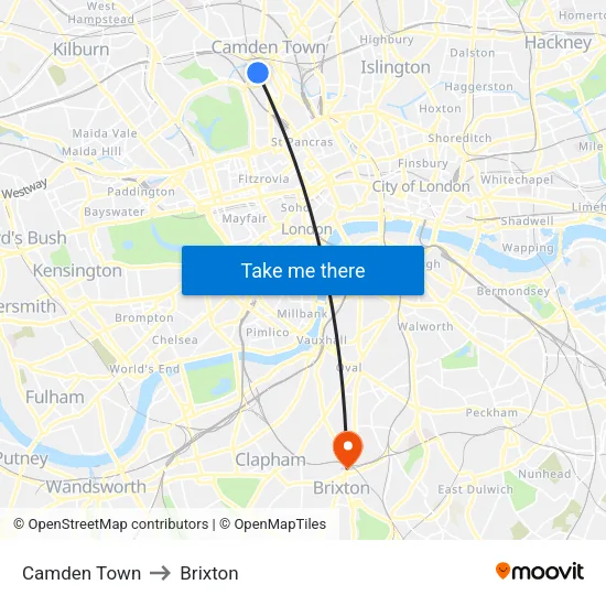 Camden Town to Brixton map