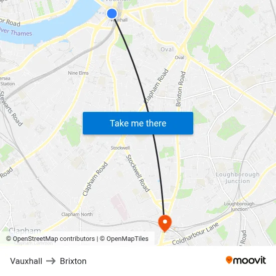 Vauxhall to Brixton map