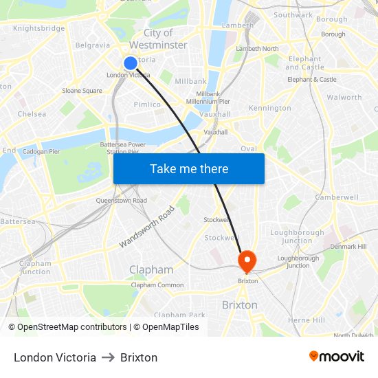 London Victoria to Brixton map