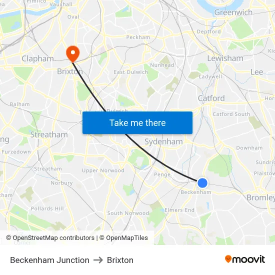 Beckenham Junction to Brixton map