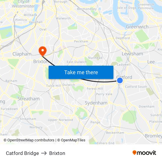 Catford Bridge to Brixton map