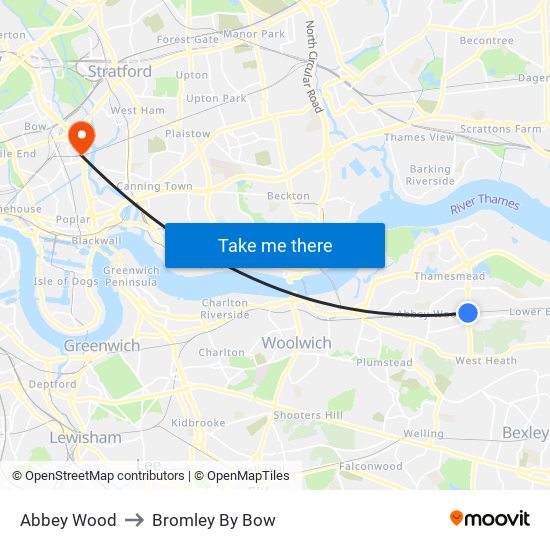 Abbey Wood to Bromley By Bow map