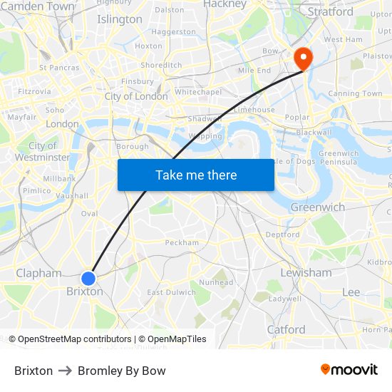 Brixton to Bromley By Bow map