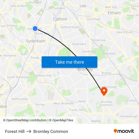 Forest Hill to Bromley Common map