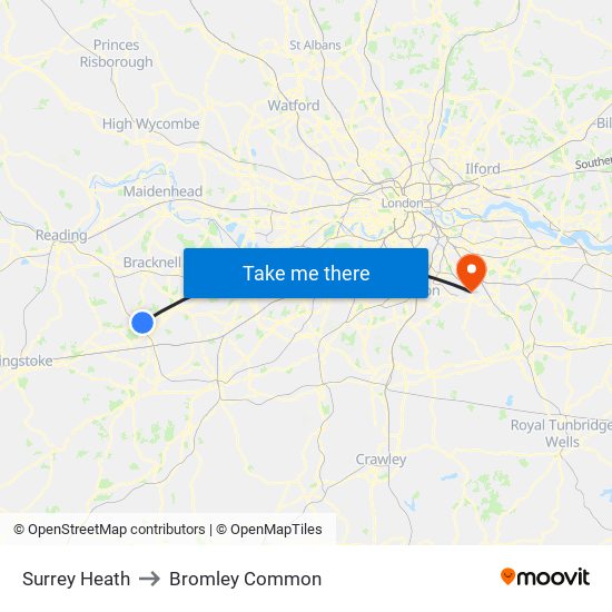 Surrey Heath to Bromley Common map