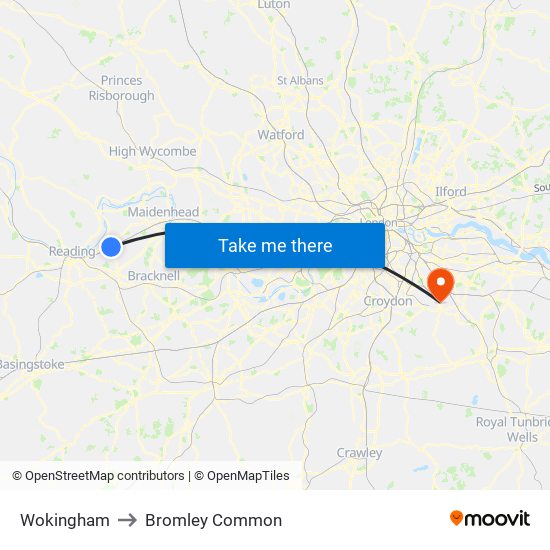 Wokingham to Bromley Common map