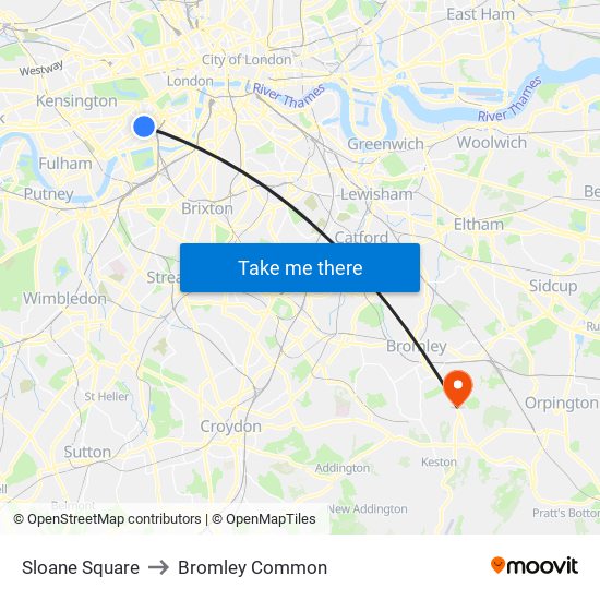 Sloane Square to Bromley Common map