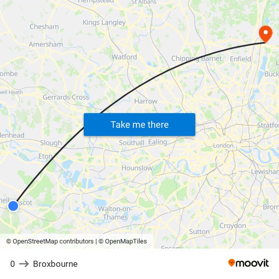 0 to Broxbourne map