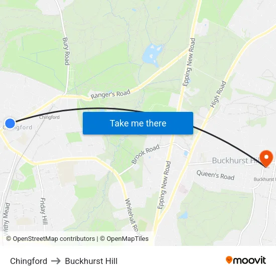 Chingford to Buckhurst Hill map