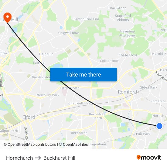 Hornchurch to Buckhurst Hill map
