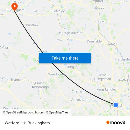 Watford to Buckingham map