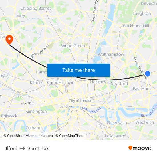 Ilford to Burnt Oak map