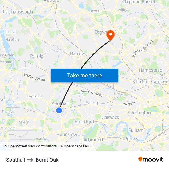 Southall to Burnt Oak map