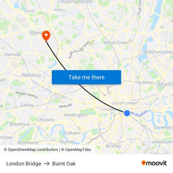 London Bridge to Burnt Oak map