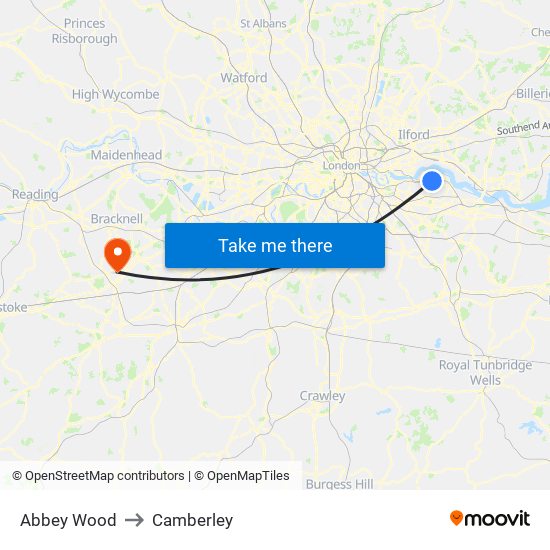 Abbey Wood to Camberley map