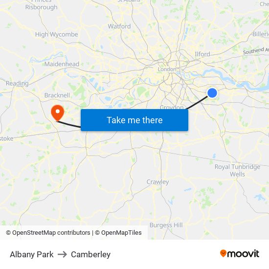 Albany Park to Camberley map