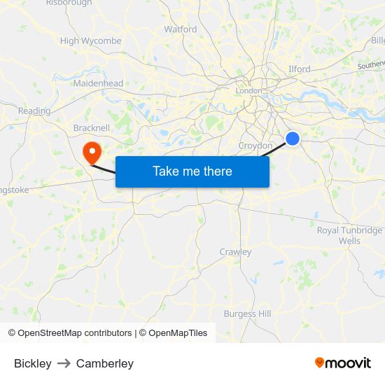 Bickley to Camberley map