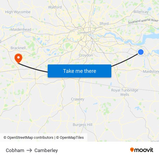 Cobham to Camberley map