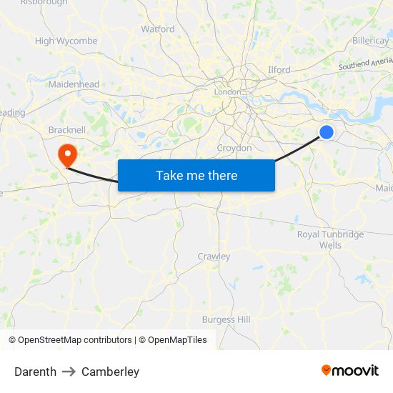 Darenth to Camberley map