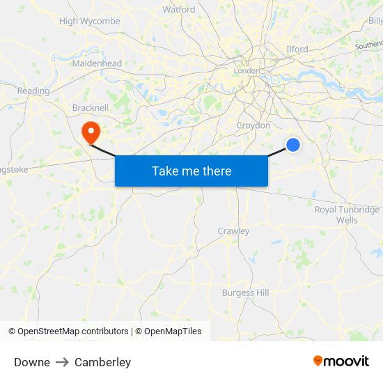 Downe to Camberley map