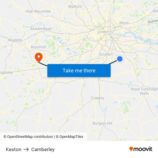 Keston to Camberley map