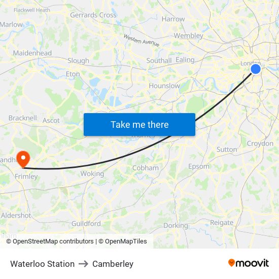 Waterloo Station to Camberley map