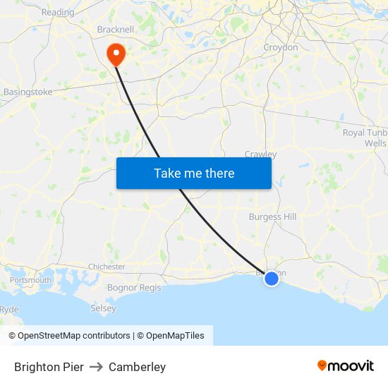 Brighton Pier to Camberley map