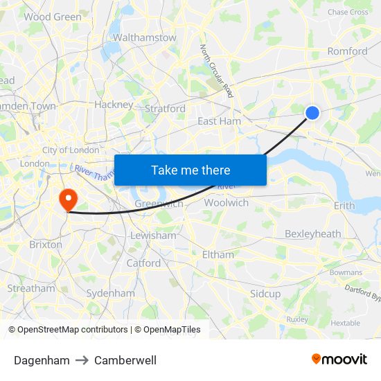 Dagenham to Camberwell map